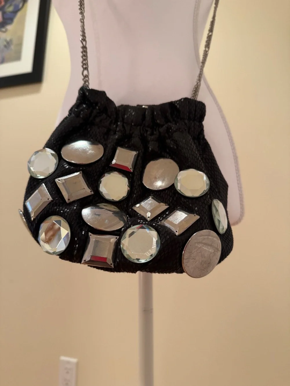 White House Black Market Black Jeweled Drawstring Crossbody